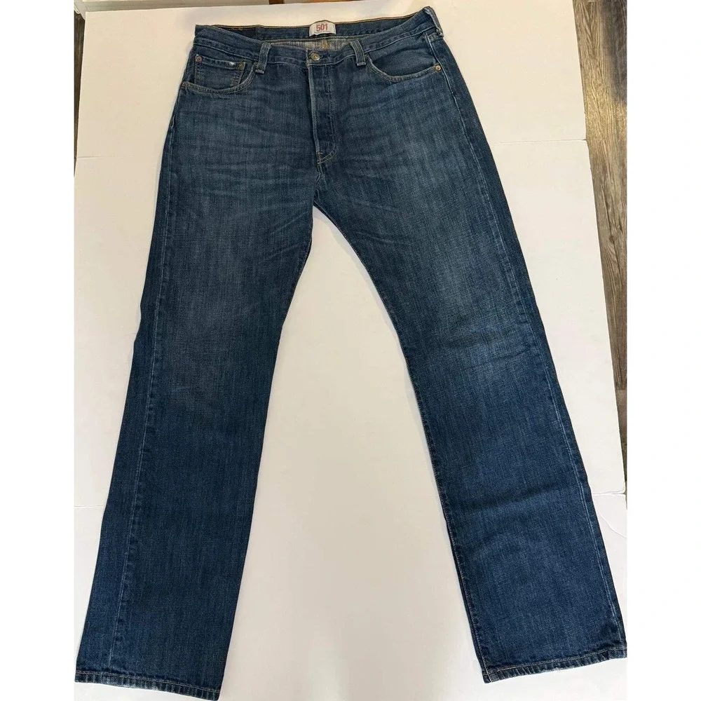 Levis 501 Original Mens Straight Leg Button Fly Jeans Medium Wash Blue 36x34